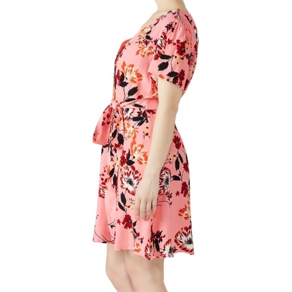 City Chic Botanical Blush Pink Button Dress Size Small 16 - Picture 3 of 7